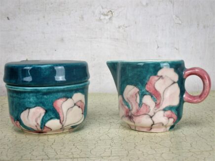 Ernestine Salerno Italy Sugar Bowl and Milk jar Creamer Blue Flower Pattern