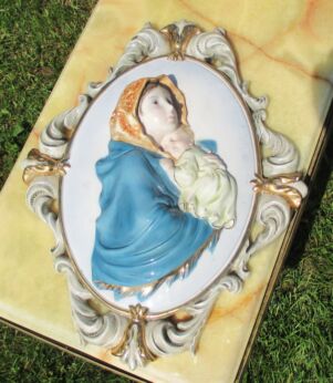 Antique Ceramic Porcelain Virgin Mary Jesus Child Madonna Italian Wall Hanging