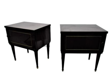 Pair Couple Vintage Nightstands End tables Mid Century Modern Wood Retro Funky Brass Legs