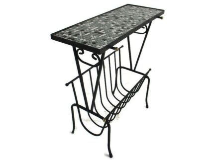 Vintage Mid Century Modern Magazine Newspaper Basket Side Table Mosaic Tiles