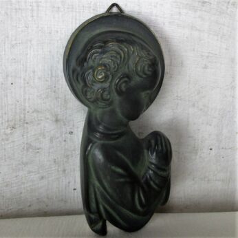 Vintage small art brass spelter Wall Hanging Infant Jesus Praying Child Germany