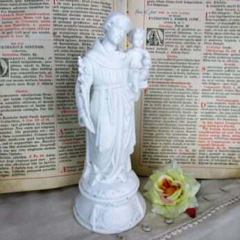 French Antique 1900 Bisque Statue Saint Anthony Padua Infant Child Lilies Marked