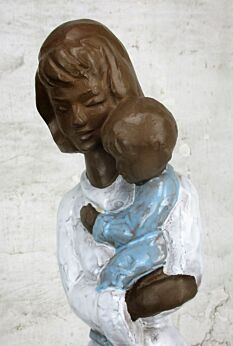 Large Glazed Ceramic Statue Virgin Mary Infant Child Mother and Child Polychrome