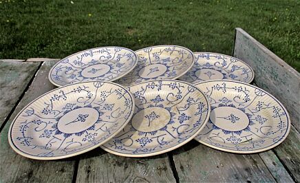 6 Vintage Dessert Plates Boch Copenhague Kopenhagen Blue White Lovely 60s