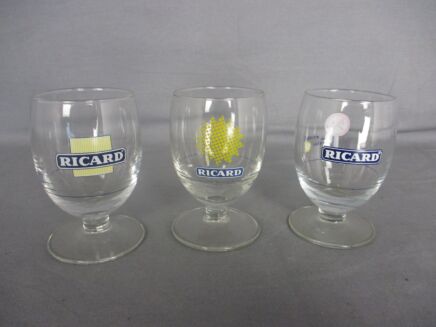3 different French Ricard Glasses Pastis Apero France Collector HTF Feel Sunny