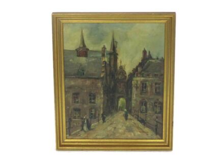 Oil Painting French Victorian Town Lovely Scene France Signed Framed