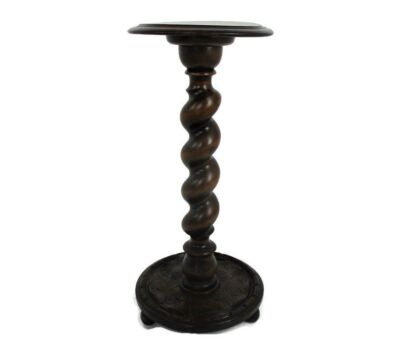 Hand Carved Wooden Barley Twist Pedestal Display Side Table Plant Stand Country Barn Style Ornate Base