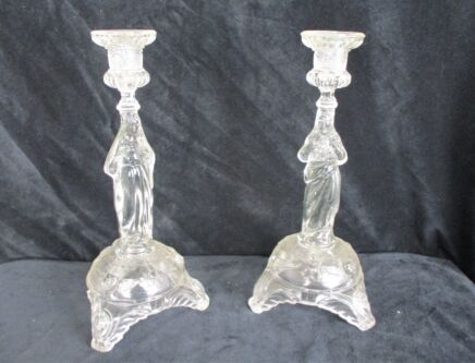 Couple Art glass Candle Holders Holy Heart Virgin Mary Jesus Christ