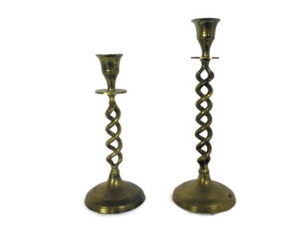 Vintage Couple pair Open Barley twist Ornate Brass Candle Holders Candlesticks