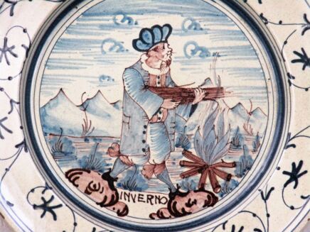 Italian Hand Painted Charger Plate Inverno Winter Vintage Blue 15.35"