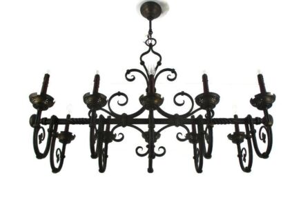 Gothic Wrought Iron French 19th Century 10 Lights Arms Chandelier Lamp HTF