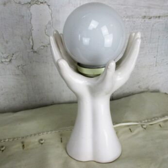 Vintage Retro Table Side Desk Lamp Ceramic Open Hands Ball lamp White Working