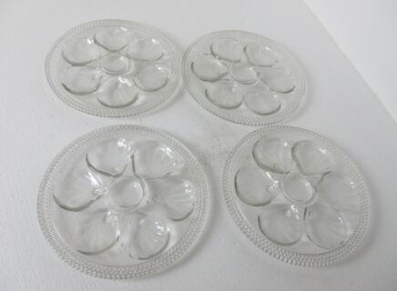 set of 4 French Art Deco Pressed Glass Oyster Seafood Plates  1930s Beaded Rim