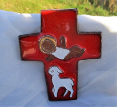 Small Vintage Ceramic Crucifix Wall Hanging Communion Lamb Jesus Christ