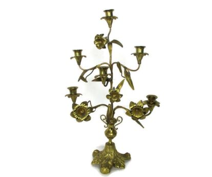 Gorgeous Brass Hollywood regency Flowers Candle Holder Candelabra HTF 6 arm
