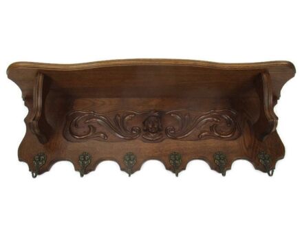 Gothic Gorgeous Hand Carved Wood Oak Coat Hat Rack Breughel Style Figurine Head