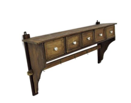 XL French Antique Barn wooden Kitchen Coat Hat Rack Very rare Rustic Drawers
