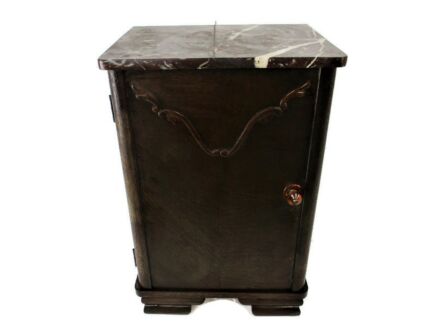 Antique Art Deco Art Nouveau Brown Marble top Side Cabinet Table Nightstand Stunning hand Carved Wood