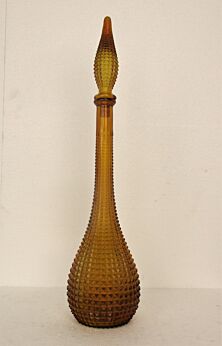 Rare Vintage Italian Empoli Glass Genie Bottle Orange Dark Amber Diamond Hobnail