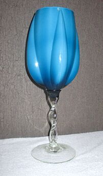 Vintage Italian Large Azure Blue Mid Century Cased Glass Goblet vase Jar Empoli