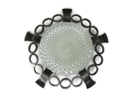 French Ceiling Lamp Fixture Plafonnière Ornate Bubbled Glass Wrought Iron Frame