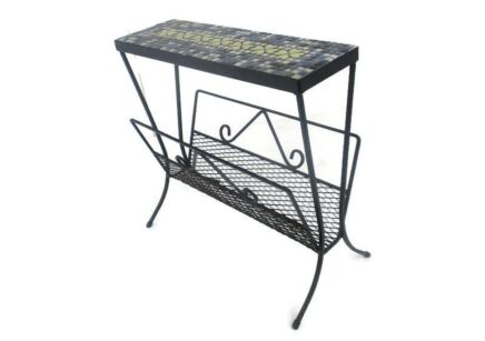 Vintage Mid Century Modern Magazine Newspaper Basket Side Table Mosaic Tiles