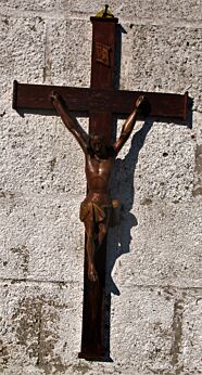 Large Antique 19th Century Hand Carved Wood Hanging Crucifix Christ 28.74"