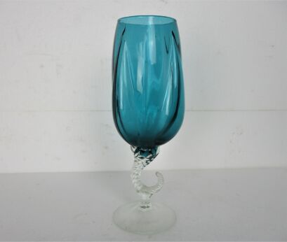 Italian Blue Art Glass vase Goblet Jar Chalice Mid Century modern Swirled Glass Beautiful HTF