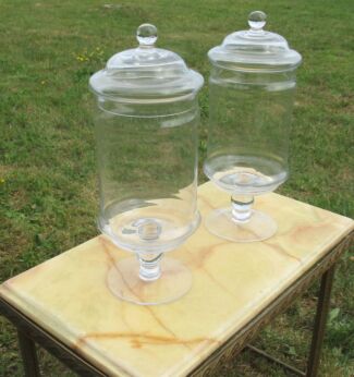 Vintage Couple Pair Glass Counter Display Apothecary Candy Jars Round