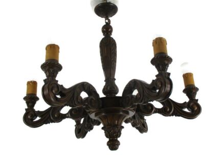 Hand Carved Wooden Chandelier 6 arm Lights Barn Country Farmhouse Style Ornate