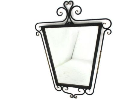 Wall Hanging Mirror Wrought Iron Brass Dresser Vanity Hall Two toned Mid Century Modern Gold Touches Lovely