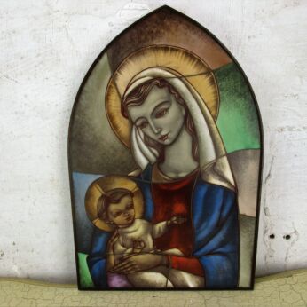 Wall Hanging Virgin Mary Wall Plaque Opaline Look Leaded Glass Style Wood Resin?