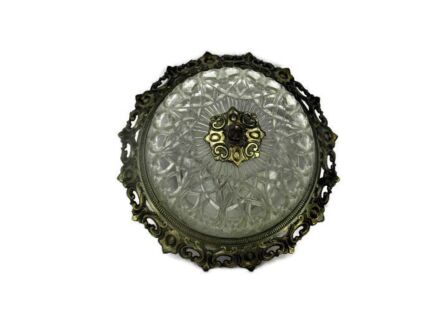 Vintage French Ceiling Lamp Fixture Plafonnière Brass Bubbled Glass Hollywood regency