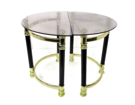 Two Side Coffee Wine End Tables Chrome Smoked Glass 80s Half Moon Vintage