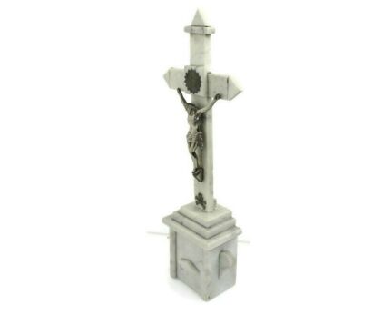 Antique Ornate Marble Onyx Jesus Christ Cross Cross Table Standing Crucifix 17.32"