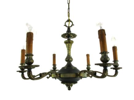 6 Arms Lights Pan Chandelier Revival French Empire Vintage Modernist Brass