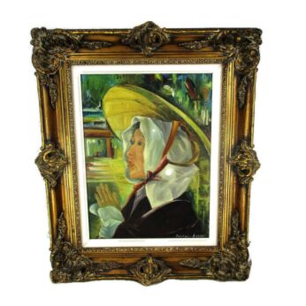 Oil Painting Signed A. Peeters Young Girl Praying Ornate Decorative Frame 1960