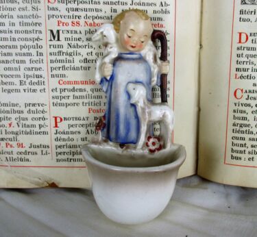 Vintage Holy Water Font Porcelain Goebel Hummel Infant Jesus Shepherd Lamb