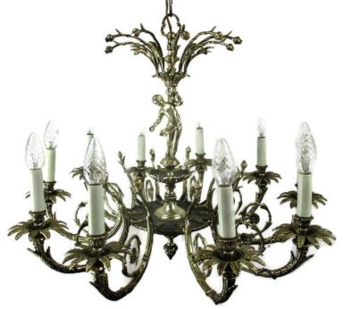 French Hollywood Regency Chandelier Light Ornate 10 arm Putti Cherub Gorgeous