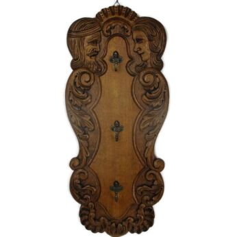 Vintage Hand Carved Wooden Ornate Coat Kitchen Hallway Hat Rack Breughel Style