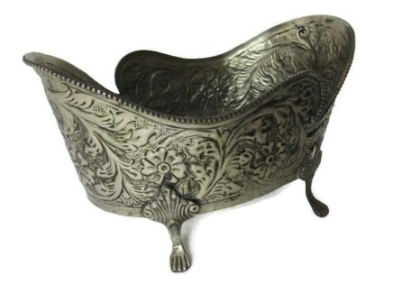 Faux Brass Spelter Planter Jardinière Ornate Embossed Centerpiece Legged Flowers