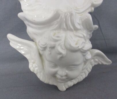 Antique  Holy Water Font Vessel Bisque Angel White Lovely Collector HTF