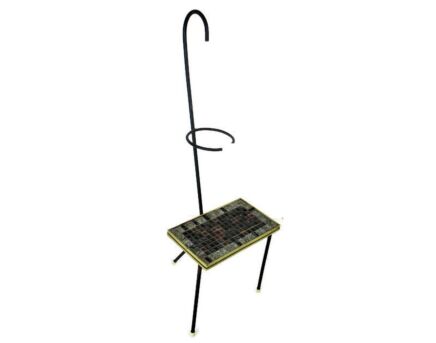 Vintage Small Side Table Plant stand Mosaic tiles Checkered pattern Wrought Iron Vase or Planter Holder