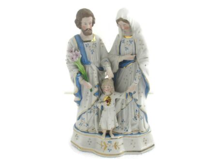 Antique Statue Holy Family Saint Joseph Virgin Mary Child Marked Bisque Small