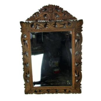 Stunning Large ornate Carved Wood Hall Mirror Beveled Glass Vanity Antique WOW