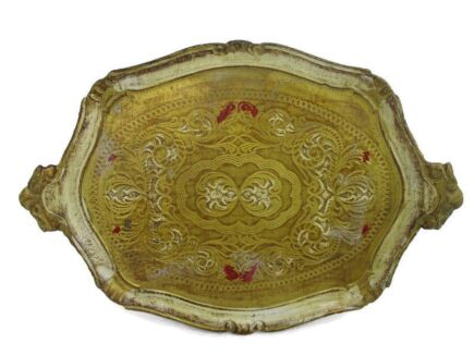 Large Mid Century Italy Hollywood Regency Florentine Serving Tray Gold Wood Decoration Ornate