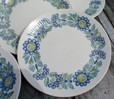 Mid Century 6 Dessert Bread Plates Norway Turi Design Tor Viking Blue Floral