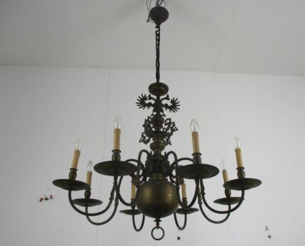 Vintage Flemish Dutch Double Chandelier 8 Arms Lights Bronze Jesters Eagle WOW