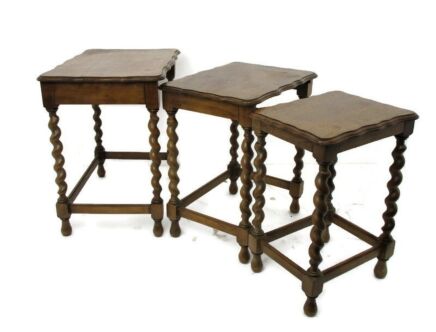 Set of 3 Barley Twist Wooden Nesting Stacking Side Tables Barn Country Style Farmhouse