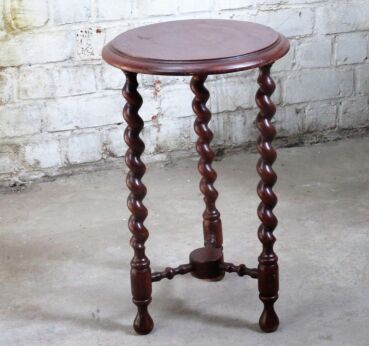 Small Barley Twist Wooden Tripod Side Table Pedestal Plant Stand 2 Tier 19.29"